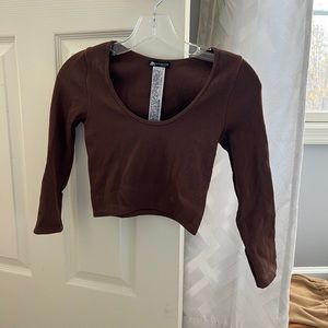 Zara Brown Ribbed Crop Tee